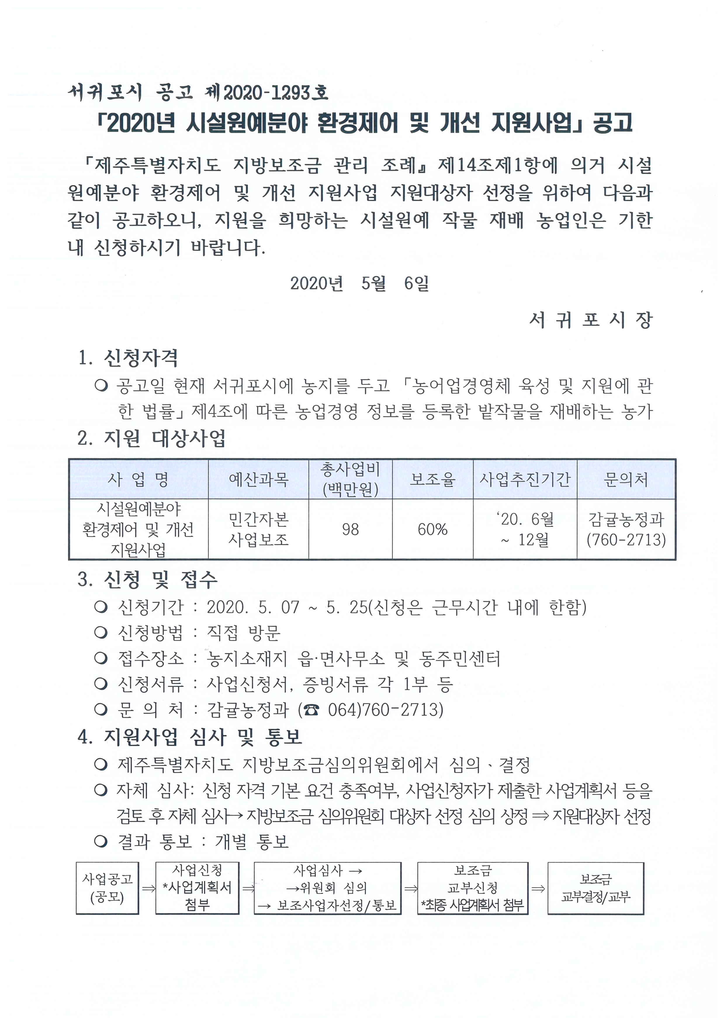 2020년 시설원예분야 환경제어 및 개선 지원사업 공고 알림
