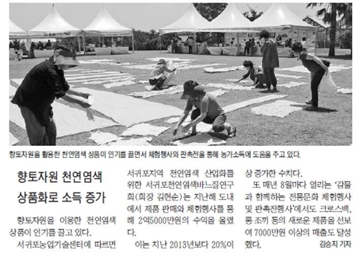 향토자원 천연염색, 상품화로 소득 증가 [제민일보-2015.8.25.]