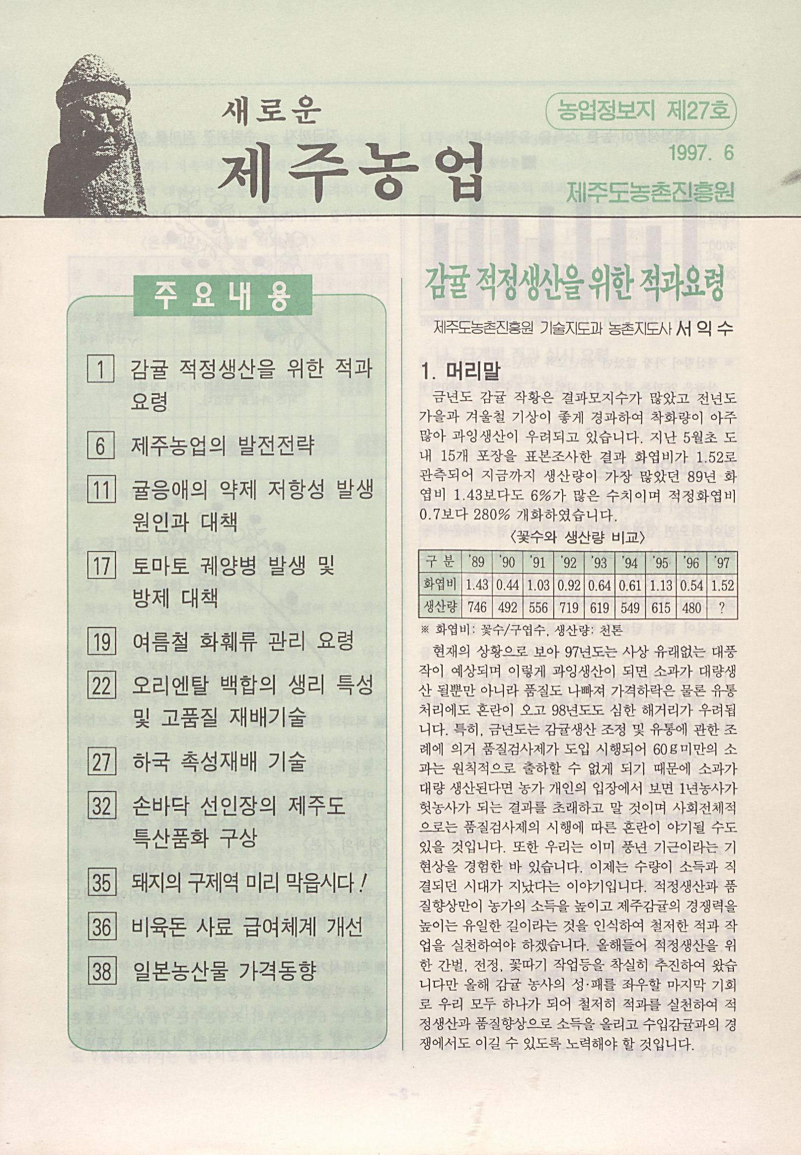 새로운 제주농업 제 27 호 (97년 6월 발행)