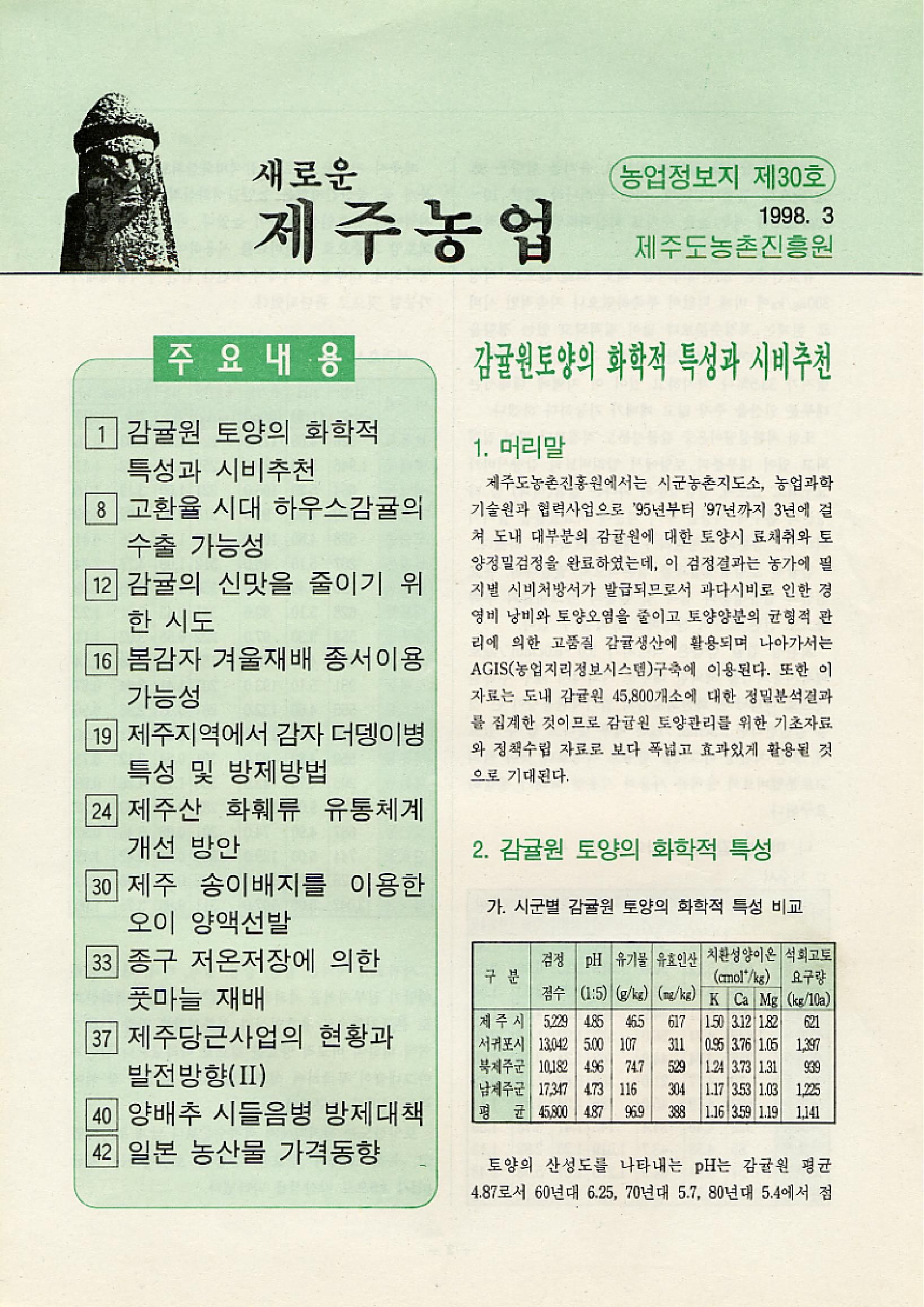 새로운 제주농업 제 30 호 (98년 3월 발행)